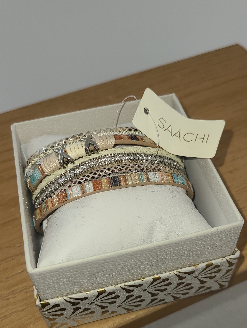 SAACHI Cream, Turquoise & Copper Multi-Row Bracelet